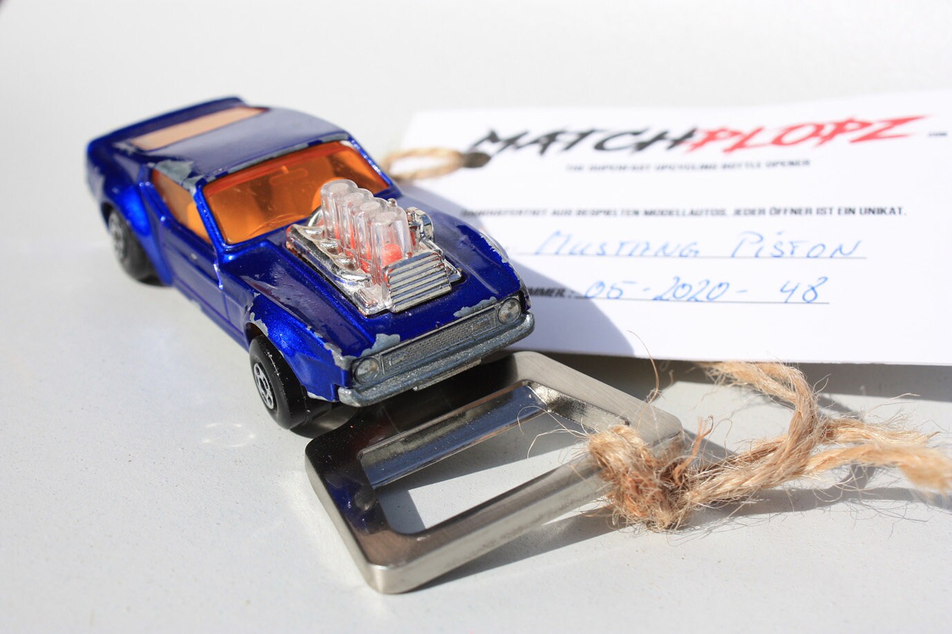 FORD Mustang bottle opener model car toy car from MATCHPLOPZ vintage retro gift birthday gift friend man car blue